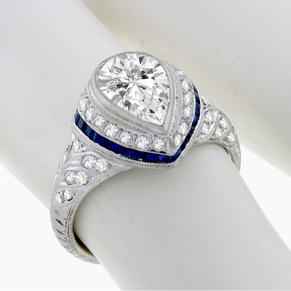 Art Deco 1.18ct Diamond Sapphire Engagement Ring