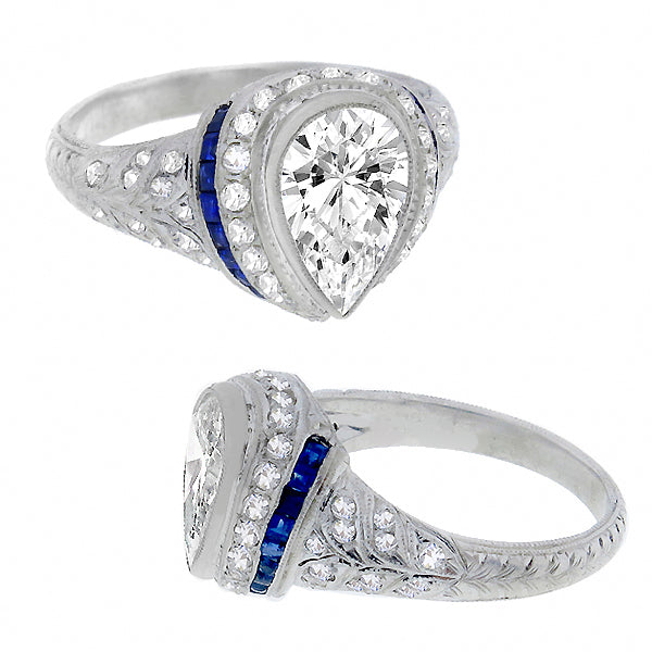 Art Deco 1.18ct Diamond Sapphire Engagement Ring