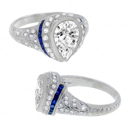 Art Deco 1.18ct Diamond Sapphire Engagement Ring