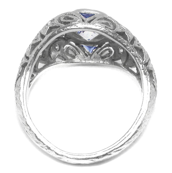Art Deco 1.19ct Diamond Sapphire Engagement Platinum Ring
