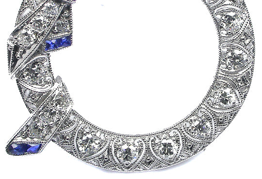 Art Deco 1.20ct Diamond & Sapphire Platinum Round Bow Pin