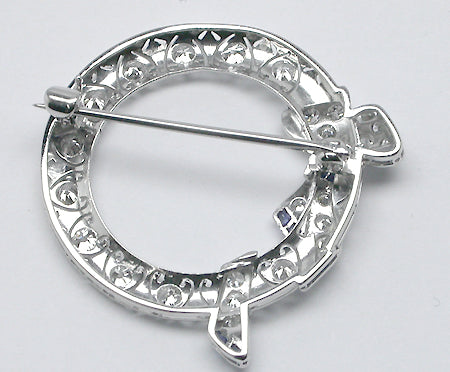 Art Deco 1.20ct Diamond & Sapphire Platinum Round Bow Pin