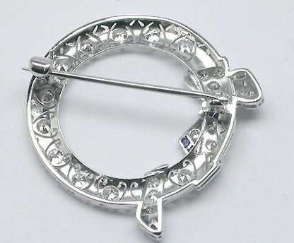 Art Deco 1.20ct Diamond & Sapphire Platinum Round Bow Pin
