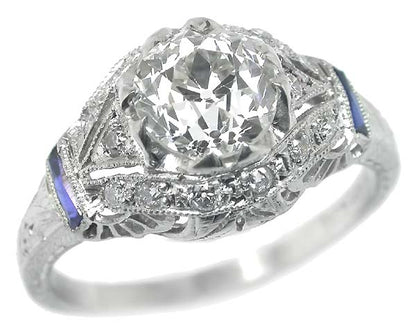 Art Deco 1.25ct Diamond & Sapphire Platinum Engagement Ring