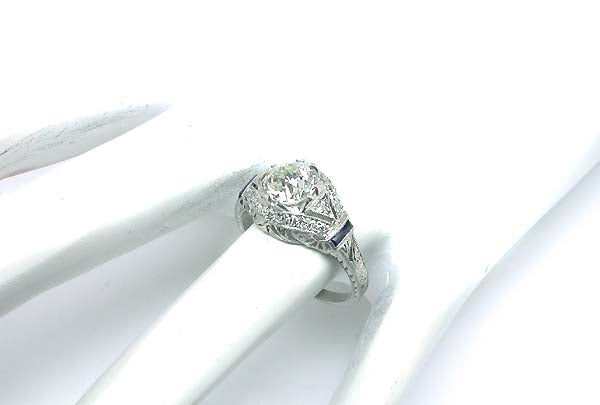 Art Deco 1.25ct Diamond & Sapphire Platinum Engagement Ring