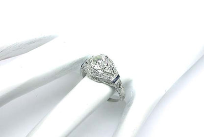 Art Deco 1.25ct Diamond & Sapphire Platinum Engagement Ring