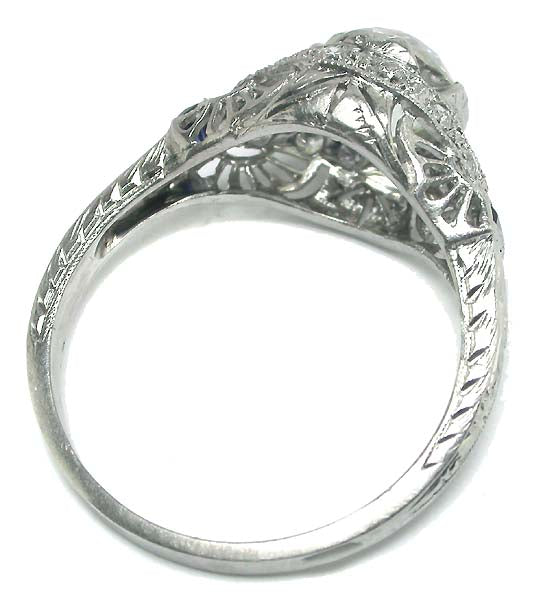 Art Deco 1.25ct Diamond & Sapphire Platinum Engagement Ring