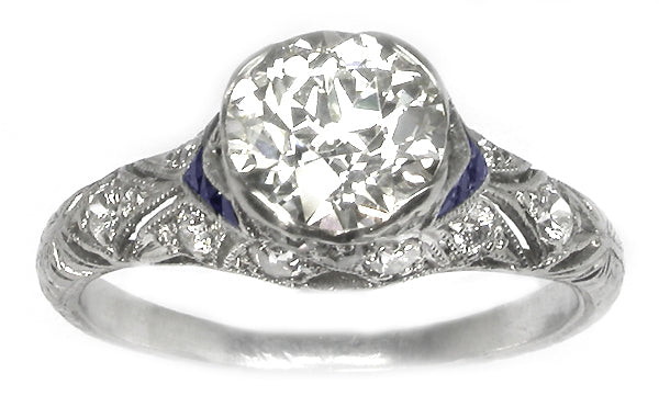 Art Deco 1.26ct Diamond & Sapphire Platinum Engagement Ring