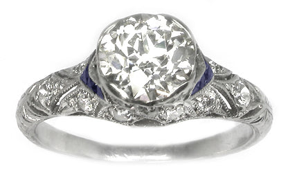 Art Deco 1.26ct Diamond & Sapphire Platinum Engagement Ring