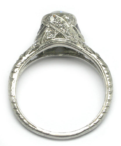 Art Deco 1.26ct Diamond & Sapphire Platinum Engagement Ring