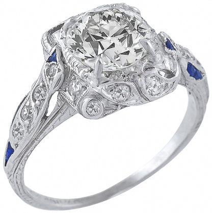 Art Deco 1.33ct Diamond & Sapphire Platinum Engagement Ring