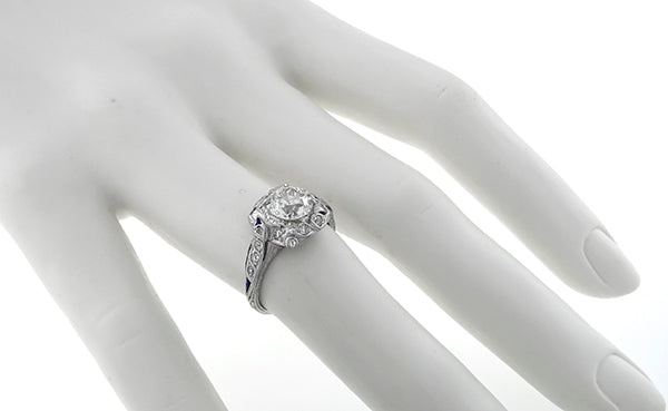 Art Deco 1.33ct Diamond & Sapphire Platinum Engagement Ring