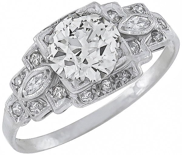 Art Deco 1.36ct Diamond Platinum Engagement Ring