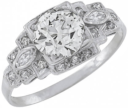 Art Deco 1.36ct Diamond Platinum Engagement Ring