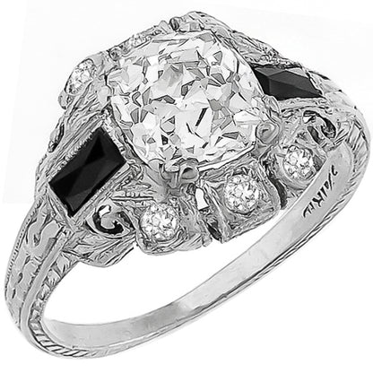 Art Deco 1.38ct Cushion Cut Diamond Platinum Engagement Ring