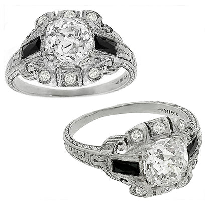 Art Deco 1.38ct Cushion Cut Diamond Platinum Engagement Ring