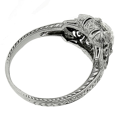 Art Deco 1.38ct Cushion Cut Diamond Platinum Engagement Ring