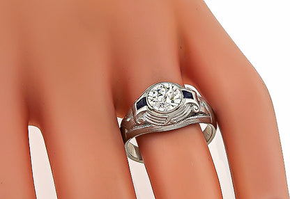 Art Deco 1.39ct Diamond Sapphire Men's Ring