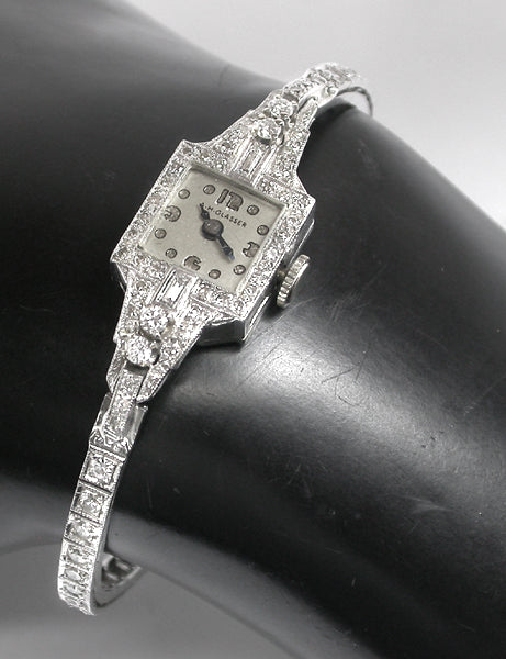 Art Deco 1.42ct Diamond Platinum Watch