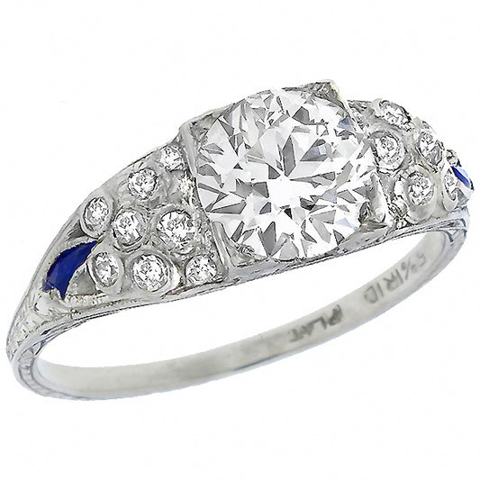 Art Deco 1.45ct Diamond Sapphire Engagement Ring