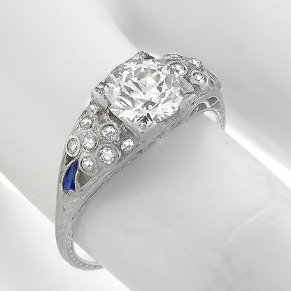 Art Deco 1.45ct Diamond Sapphire Engagement Ring