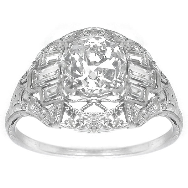 Art Deco 1.45ct EGL Certified G SI2 Diamond Platinum Engagement Ring