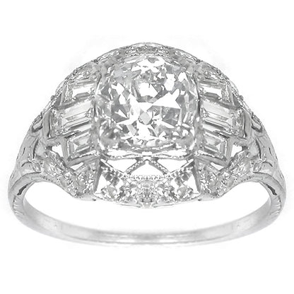 Art Deco 1.45ct EGL Certified G SI2 Diamond Platinum Engagement Ring