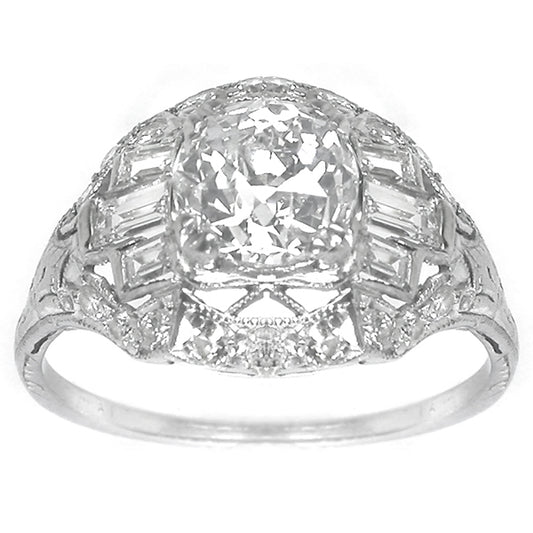 Art Deco 1.45ct EGL Certified G SI2 Diamond Platinum Engagement Ring