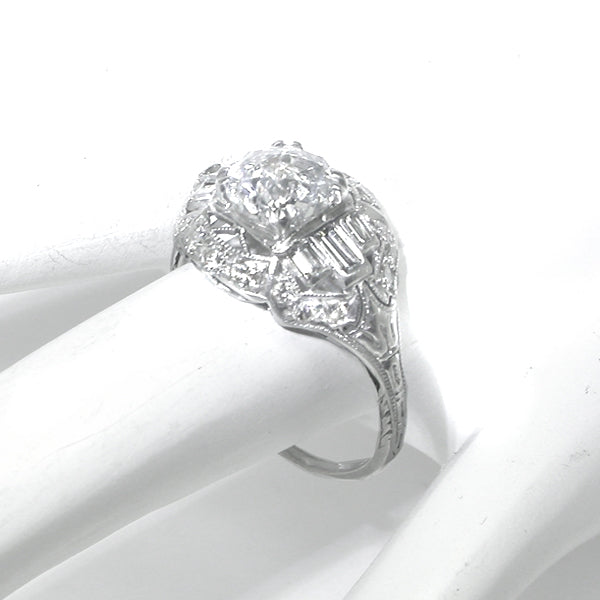 Art Deco 1.45ct EGL Certified G SI2 Diamond Platinum Engagement Ring