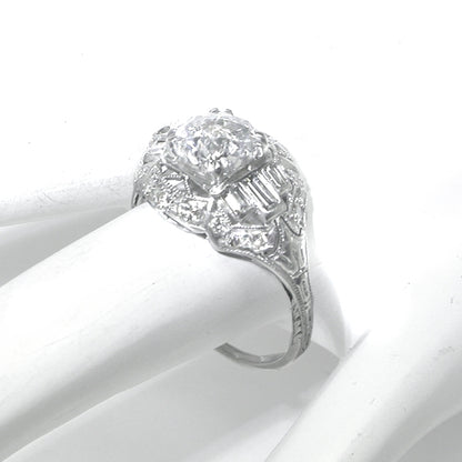 Art Deco 1.45ct EGL Certified G SI2 Diamond Platinum Engagement Ring