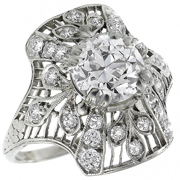 Art Deco 1.50ct Center Diamond Platinum Ring