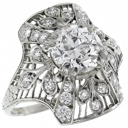 Art Deco 1.50ct Center Diamond Platinum Ring