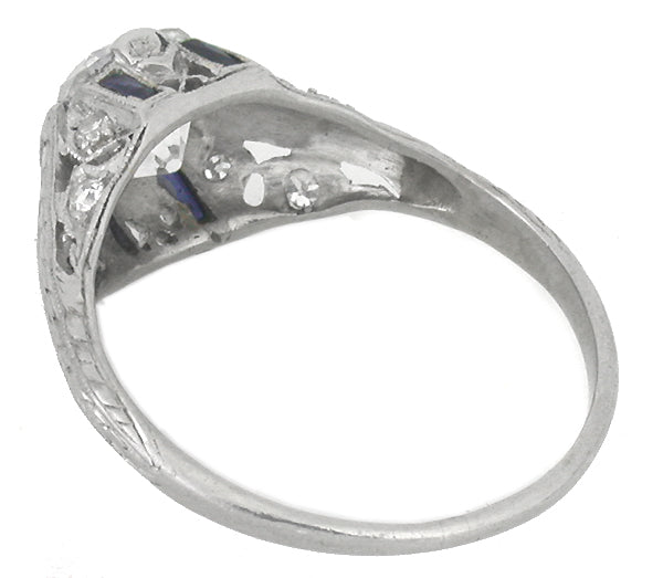 Art Deco 1.51ct Diamond Sapphire Platinum Engagement Ring