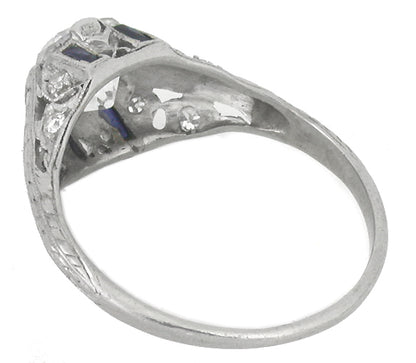 Art Deco 1.51ct Diamond Sapphire Platinum Engagement Ring