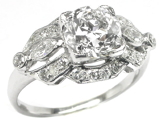 Art Deco 1.53ct Round Diamond Platinum Engagement Ring