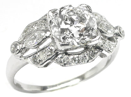 Art Deco 1.53ct Round Diamond Platinum Engagement Ring