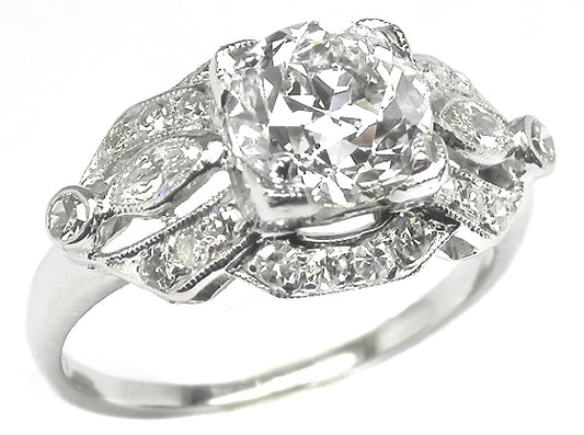 Art Deco 1.53ct Round Diamond Platinum Engagement Ring