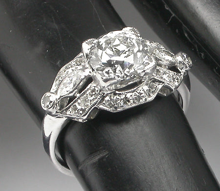 Art Deco 1.53ct Round Diamond Platinum Engagement Ring