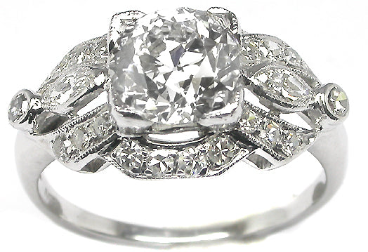 Art Deco 1.53ct Round Diamond Platinum Engagement Ring