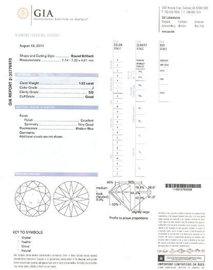 Art Deco 1.53ct Round Diamond Platinum Engagement Ring