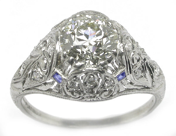 Art Deco 1.57ct Diamond & Sapphire Platinum Engagement Ring