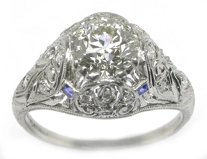 Art Deco 1.57ct Diamond & Sapphire Platinum Engagement Ring