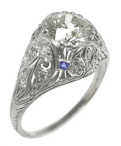 Art Deco 1.57ct Diamond & Sapphire Platinum Engagement Ring