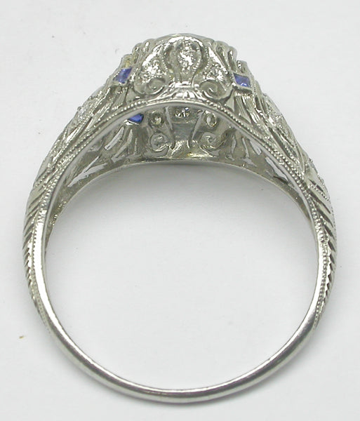 Art Deco 1.57ct Diamond & Sapphire Platinum Engagement Ring