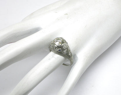 Art Deco 1.57ct Diamond & Sapphire Platinum Engagement Ring