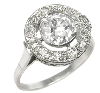Art Deco 1.61ct Old Mine Diamond Platinum  Ring