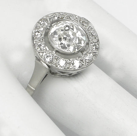 Art Deco 1.61ct Old Mine Diamond Platinum  Ring