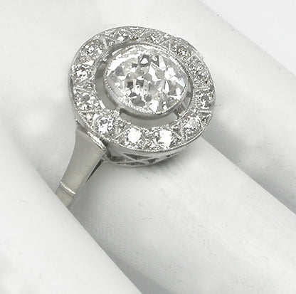 Art Deco 1.61ct Old Mine Diamond Platinum  Ring