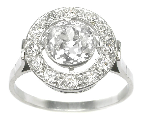 Art Deco 1.61ct Old Mine Diamond Platinum  Ring