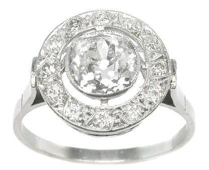 Art Deco 1.61ct Old Mine Diamond Platinum  Ring
